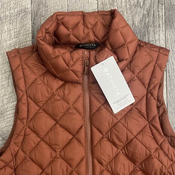 Athleta Featherless Puffer Vest L Sequoia Brown Quilted - Picture 3 of 9
